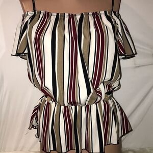 Papaya Womens Multicolor Striped Short Sleeve Off Shoulder Peplum Top Small NWT